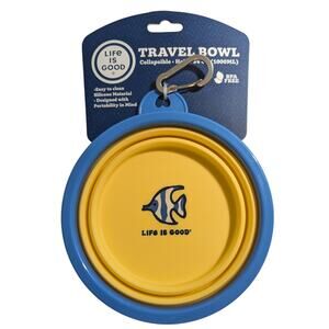 Life is Good Collapsible Travel Bowl 34oz 1000ml Silicone BPA Free Fish Design